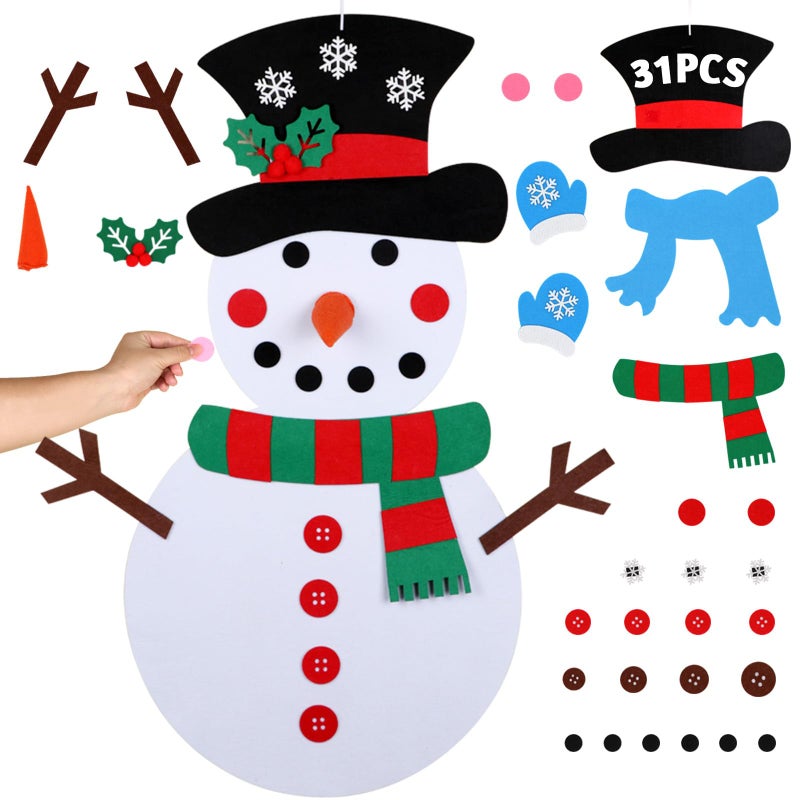 OurWarm DIY Felt Christmas Snowman Game Set with 31 Detachable Ornaments, Wall Hanging Xmas Gifts for Christmas Decorations, 39 x 20 Inch - Image 1